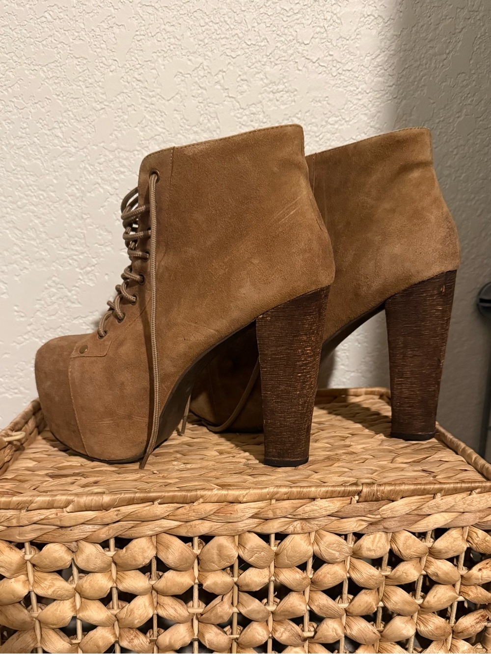 Jeffrey Campbell Brown Suede Platform Lace-Up Booties
